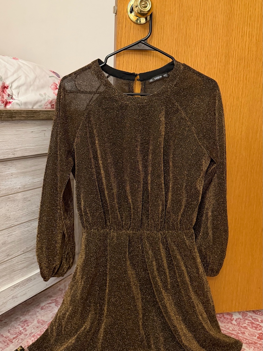 Metallic Brown Long Sleeve A-Line Dress